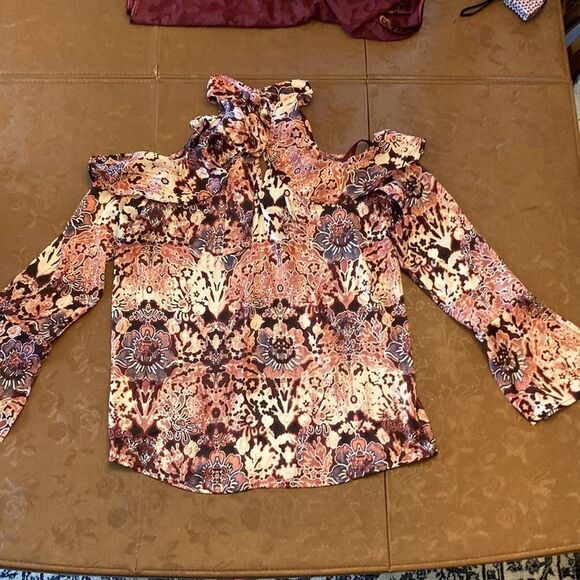 Pink Floral Cold Shoulder RuffleTop - Picture 11 of 16